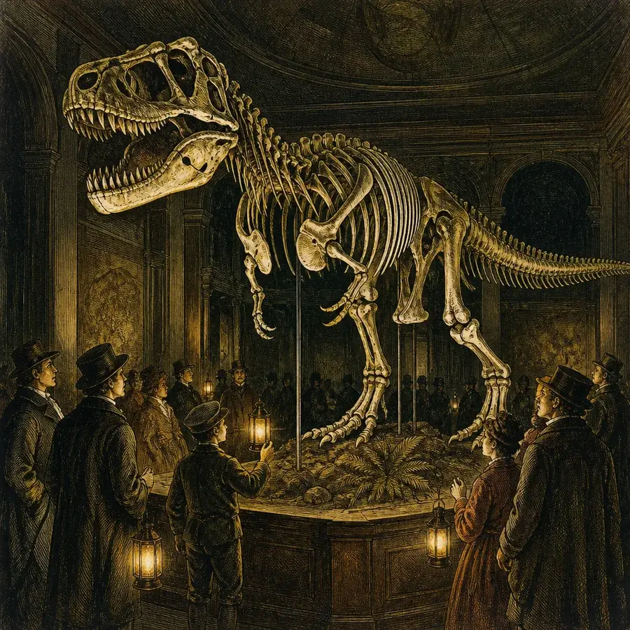 Beleuchtetes Dinosaurierskelett bei der Museumsnacht